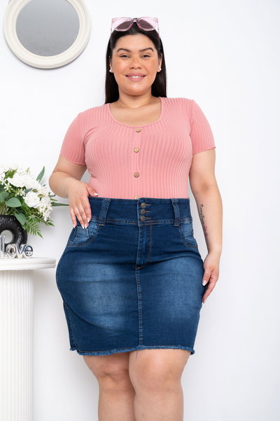 Pollera Azul 3 Botones c/Flecos Elastizado