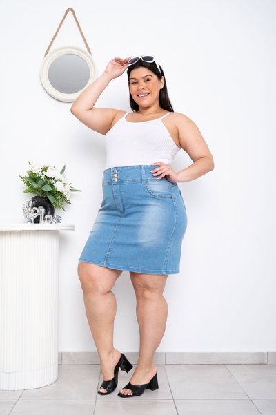 Pollera Celeste 3 Botones Elastizado ESP