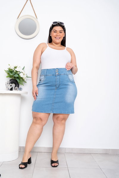 Pollera Celeste 3 Botones Elastizado