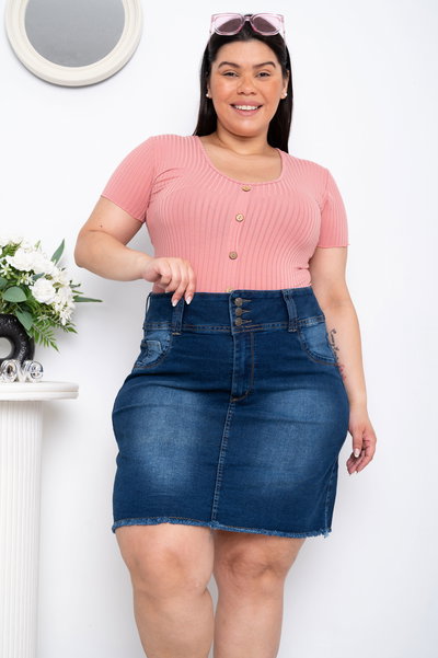 Pollera Azul 3 Botones c/Flecos Elastizado ESP