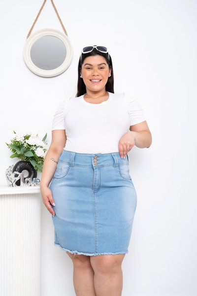 Pollera Celeste 3 Botones c/Flecos Elastizado