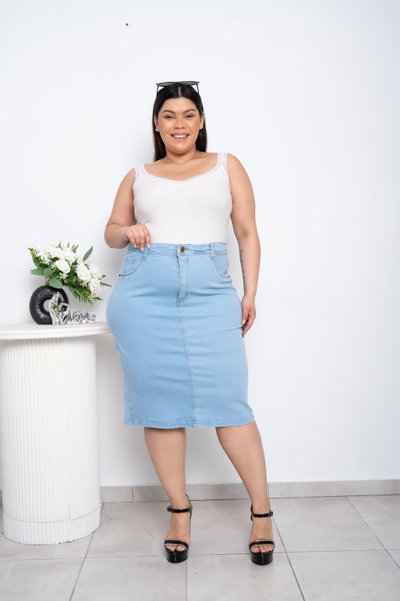 Pollera Larga Celeste Elastizado 
