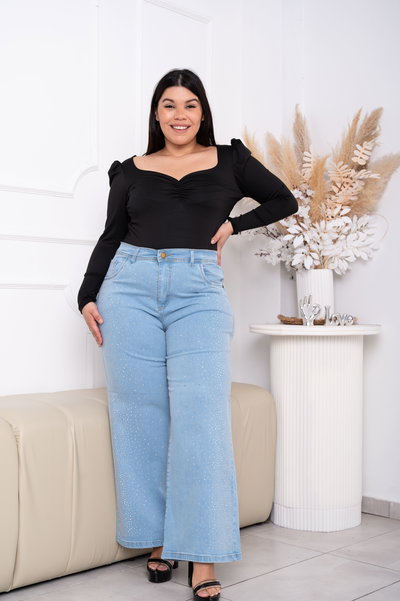 Wideleg Celeste Brillo Doble Elastizado