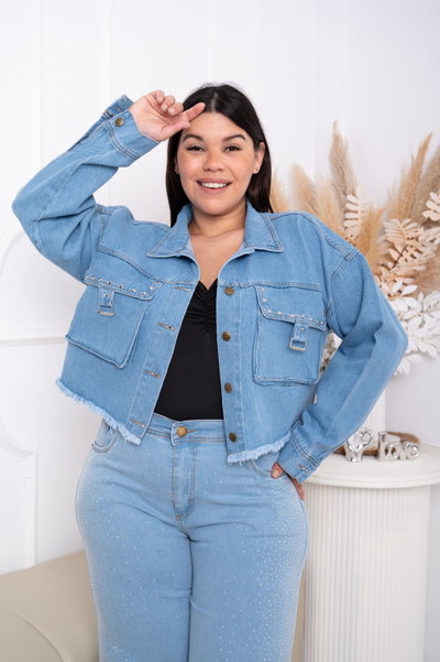Campera Mom Celeste c/Tachas Rígido 