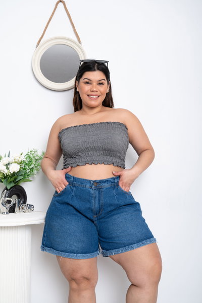 Short Mom Azul Liso Rígido ESP