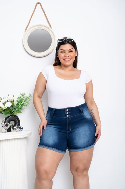 Short Azul 3 Botones Elastizado 