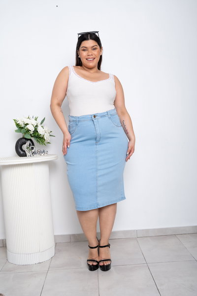 Pollera Larga Celeste Elastizado 