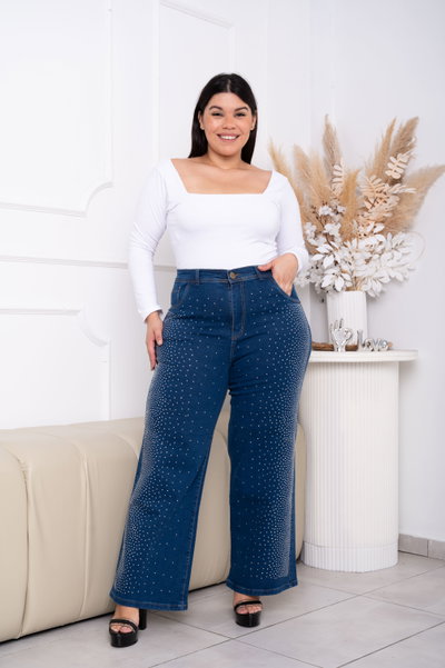 Wideleg Azul Brillo Doble Elastizado