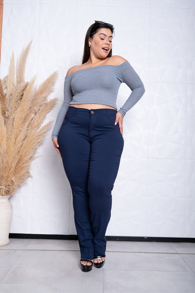 Recto Bengalina Azul Elastizado 