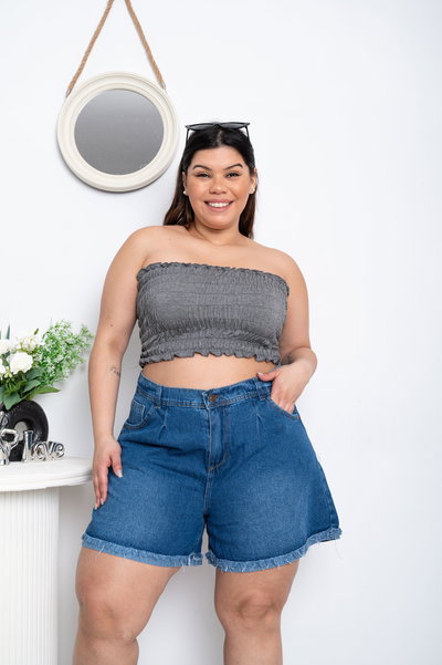 Short Mom Azul Liso Rígido ESP