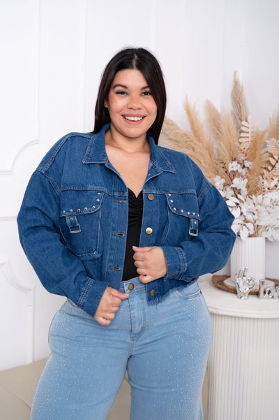 Campera Mom Azul c/Tachas Rígido 