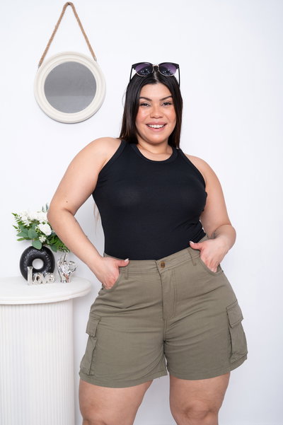 Short Gabardina Verde Cargo Elastizado ESP