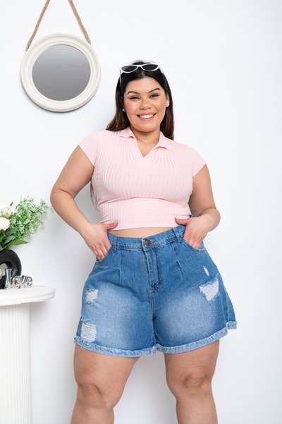 Short Mom Azul Roturas Rígido ESP