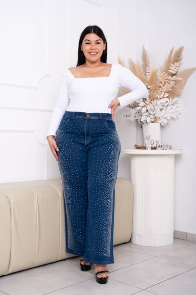 Wideleg Azul Brillo Doble Elastizado