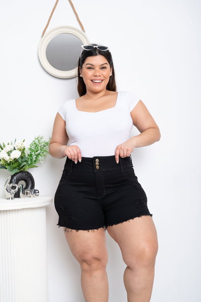 Short Negro 3 Botones Roturas Elastizado 