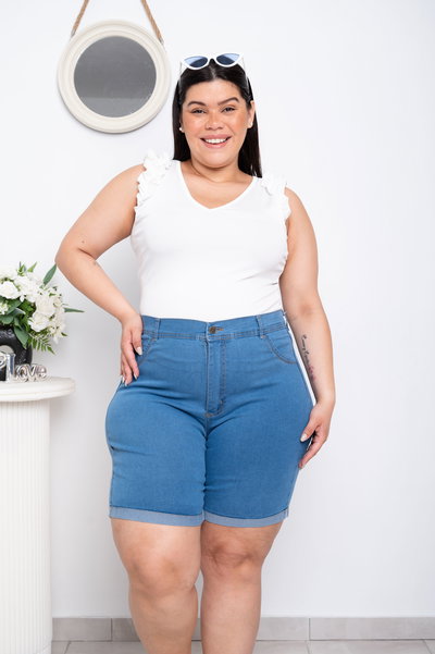 Short Biker Celeste Elastizado 