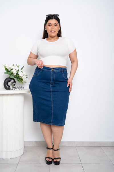 Pollera Larga Azul Elastizado 