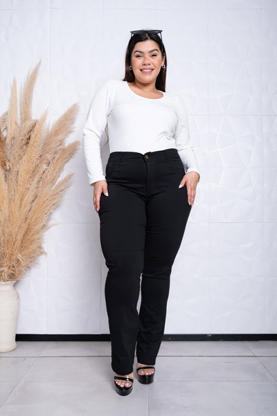 Recto Bengalina Negro Elastizado 