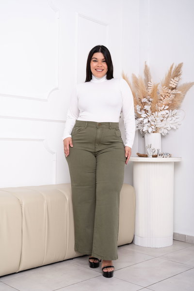 Wideleg Gabardina Verde Elastizado