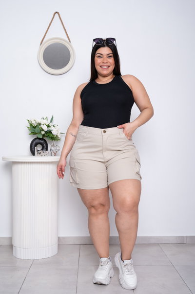 Short Gabardina Beige Cargo Elastizado ESP