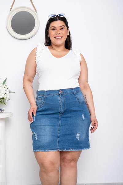 Pollera Celeste Rasguños Elastizado 