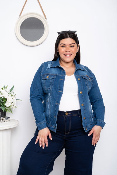 Campera Azul Roturas Elastizada