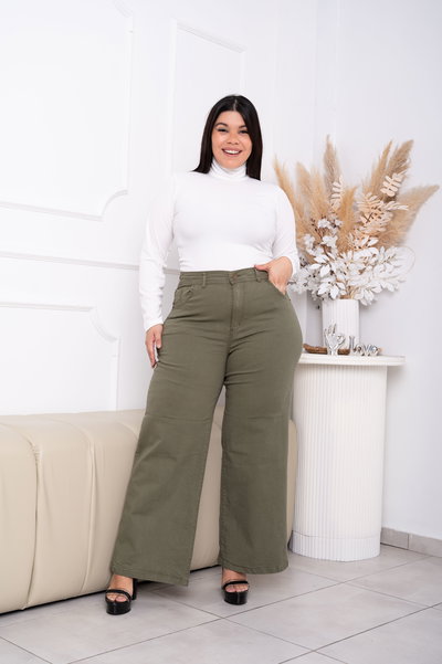 Wideleg Gabardina Verde Elastizado ESP