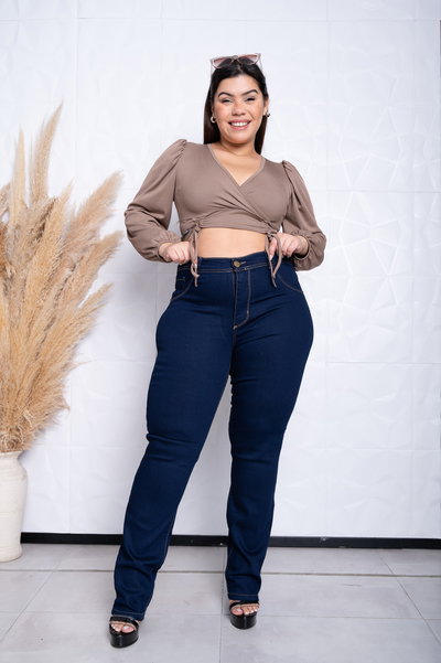 Recto Azul Oscuro Hilo Camel Elastizado 