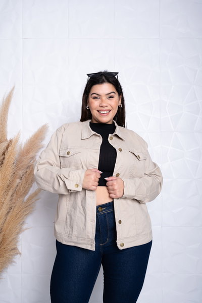 Campera Gabardina Beige Elastizado 