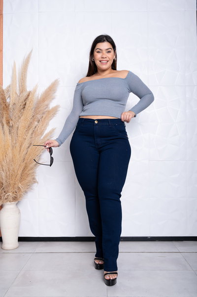 Recto Azul Oscuro al Tono Elastizado 