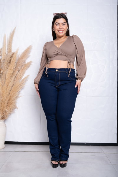 Recto Azul Oscuro Hilo Camel Elastizado ESP