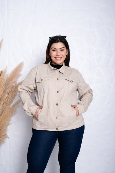 Campera Gabardina Beige Elastizado 