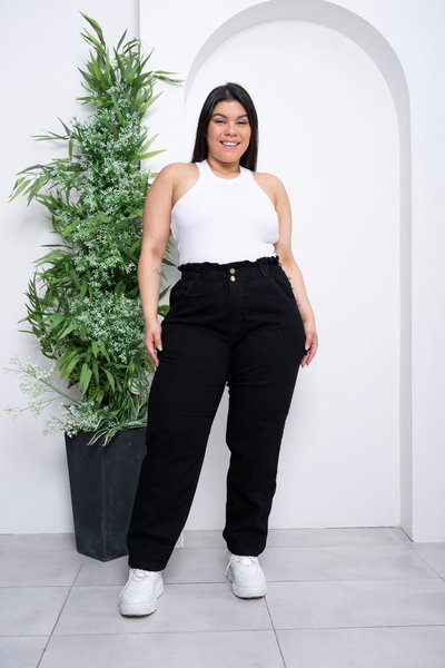 Recto Negro Cintura Ancha c/Elástico Elastizado