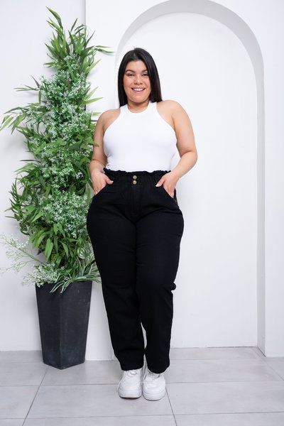 Recto Negro Cintura Ancha c/Elástico Elastizado ESP