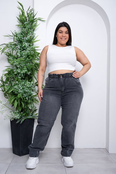 Recto Gris Cintura Ancha c/Elástico Elastizado