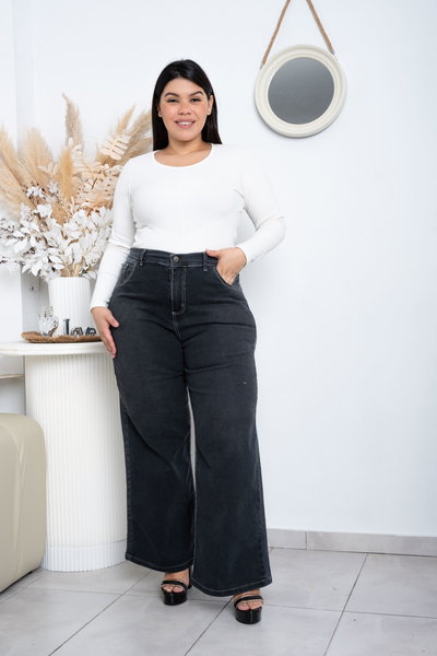 Wideleg Gris Hilo Blanco Elastizado