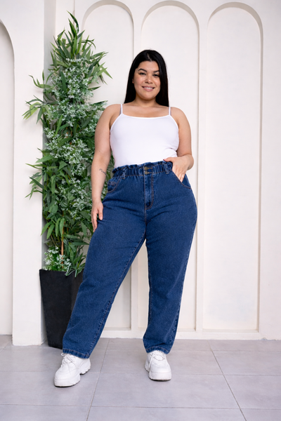 Recto Azul Cintura Ancha c/Elástico Elastizado