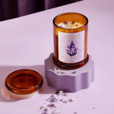 Vela cristal Amatista - Peonías e hibiscus