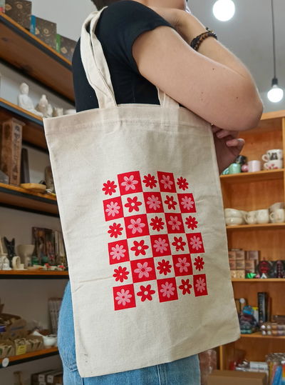 Tote Bag Flores Rosas y Rojas 