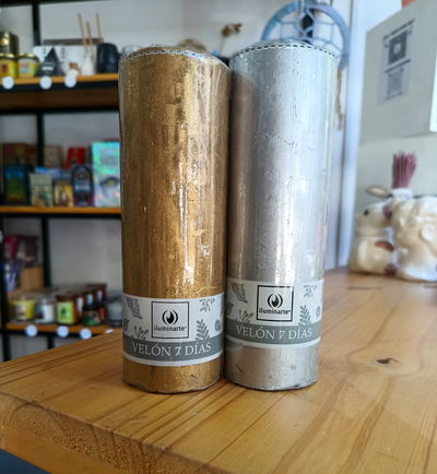 Velón 7 días: Plateado-Dorado 