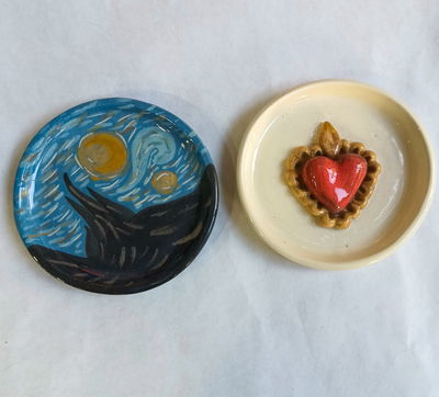 Platito cerámica: noche estrellada - corazón 