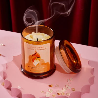Vela cristal Citrino - Tonka y cedro