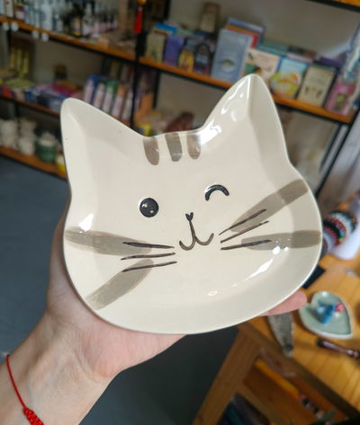 Plato gatito cerámica blanco 