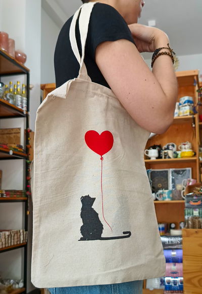 Tote Bag Gatito con Globo Corazón 