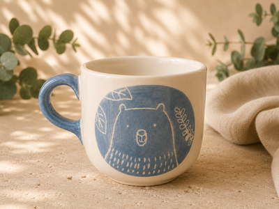Taza de Cerámica Artesanal Oso Azul