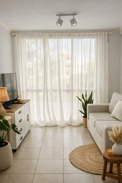 juego cortina de gasa off white