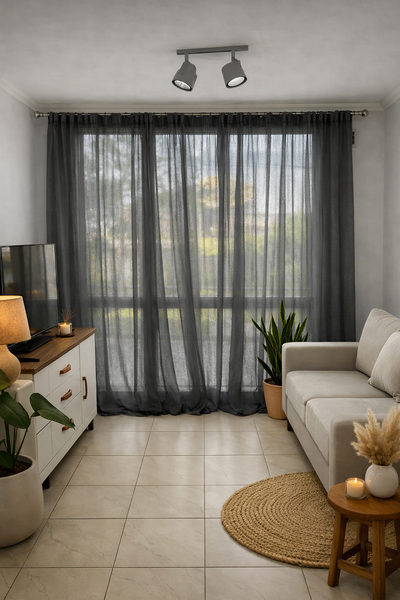 juego cortina de gasa gris 