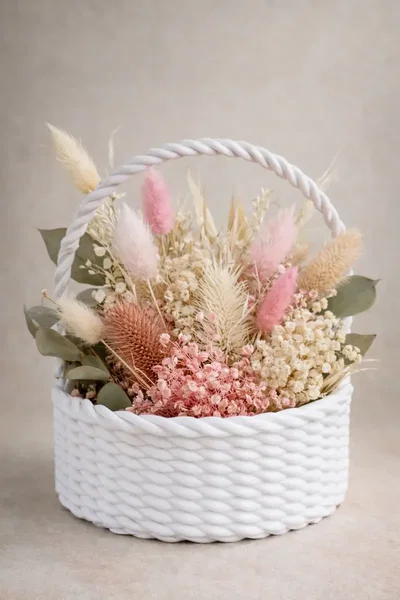 Canasta redonda grande + arreglo floral