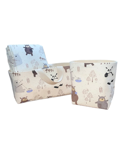 Combo Pañalero +Cesto de Tela +Cambiador Portátil - Osos pescadores -