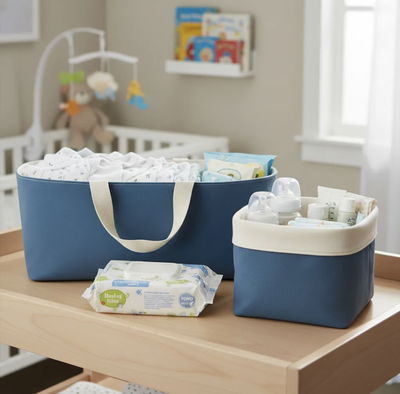 Pañalero y cesto - Azul acero -